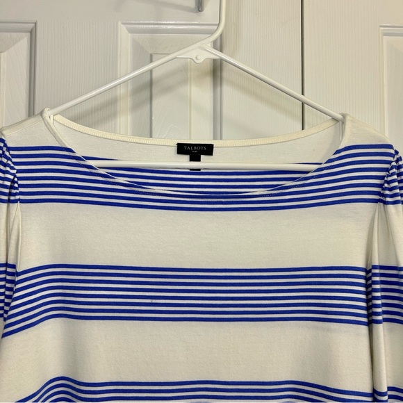 Talbots Plus Blue & White Stripe Balloon Sleeve Top Cotton Modal Spandex 1X - Picture 3 of 16